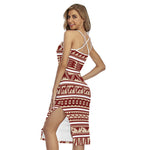 Red And Beige Southwestern Pattern Print Cross Back Cami Dress
