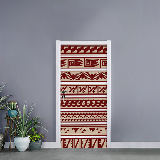 Red And Beige Southwestern Pattern Print Door Sticker