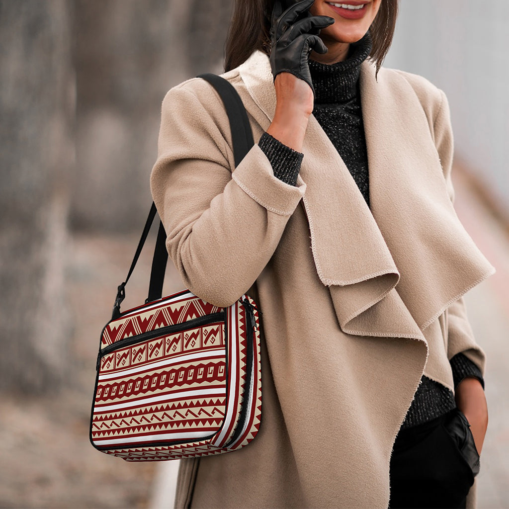 Red And Beige Southwestern Pattern Print Double Strap Bible Bag
