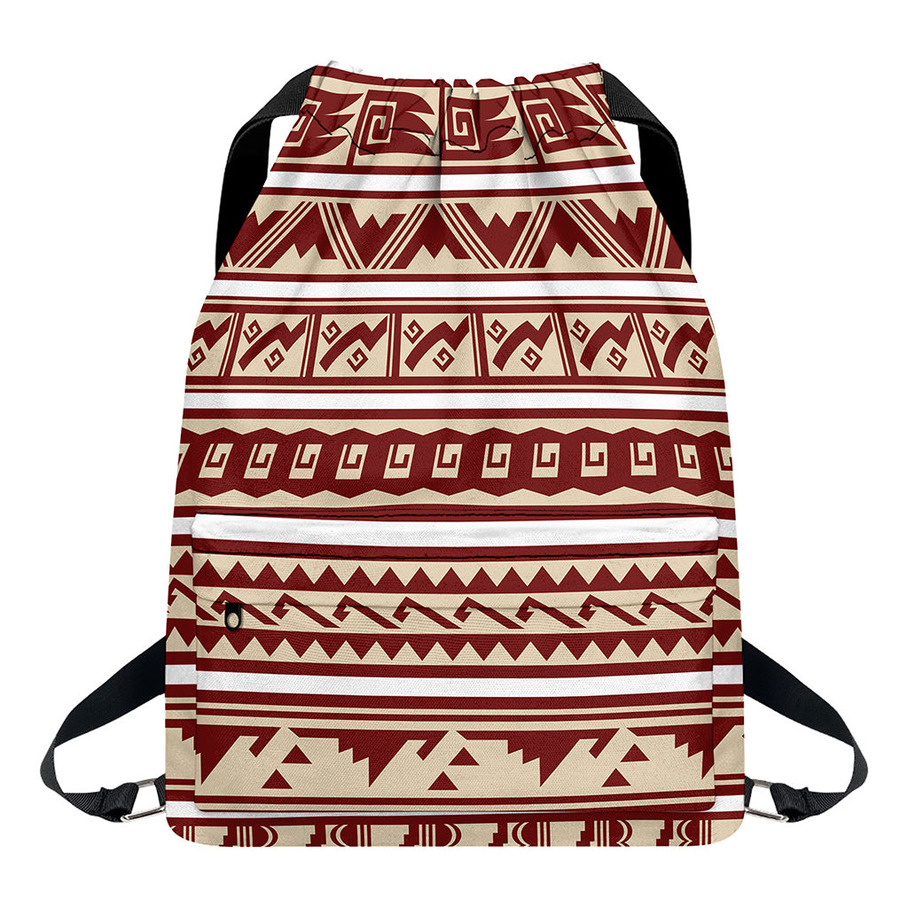 Red And Beige Southwestern Pattern Print Drawstring Backpack