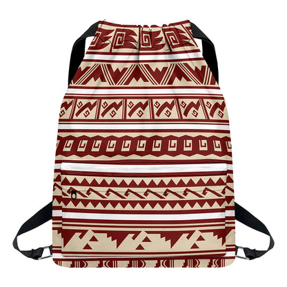 Red And Beige Southwestern Pattern Print Drawstring Backpack