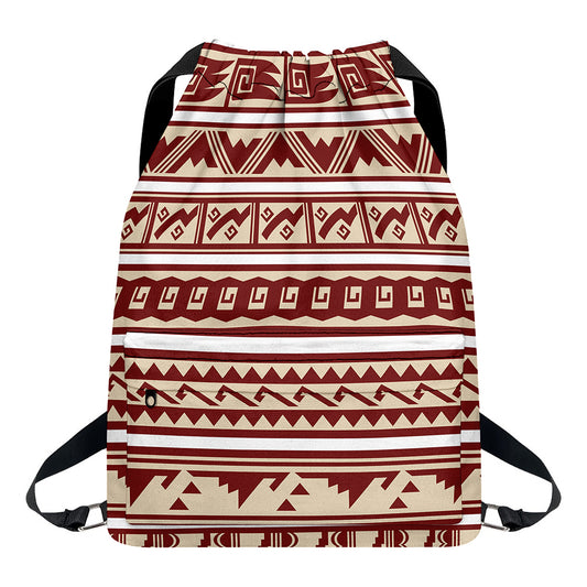 Red And Beige Southwestern Pattern Print Drawstring Backpack