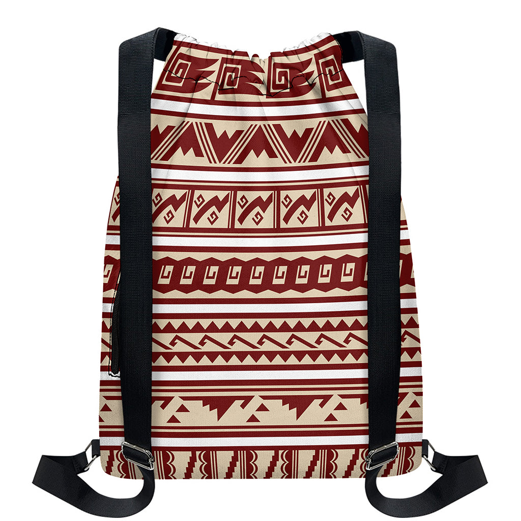 Red And Beige Southwestern Pattern Print Drawstring Backpack