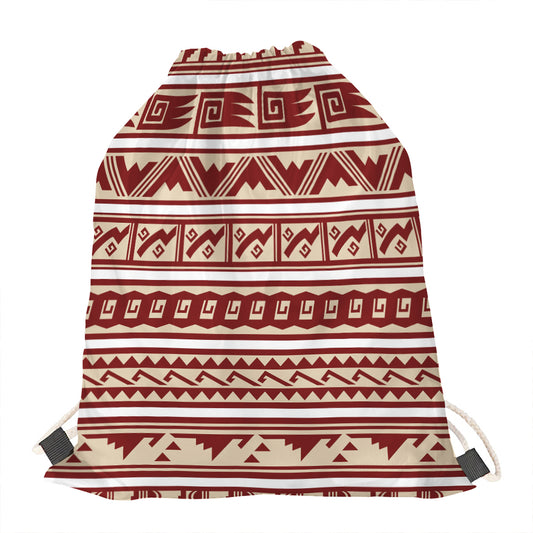 Red And Beige Southwestern Pattern Print Drawstring Bag