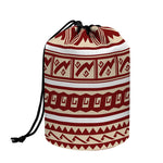 Red And Beige Southwestern Pattern Print Drawstring Makeup Bag
