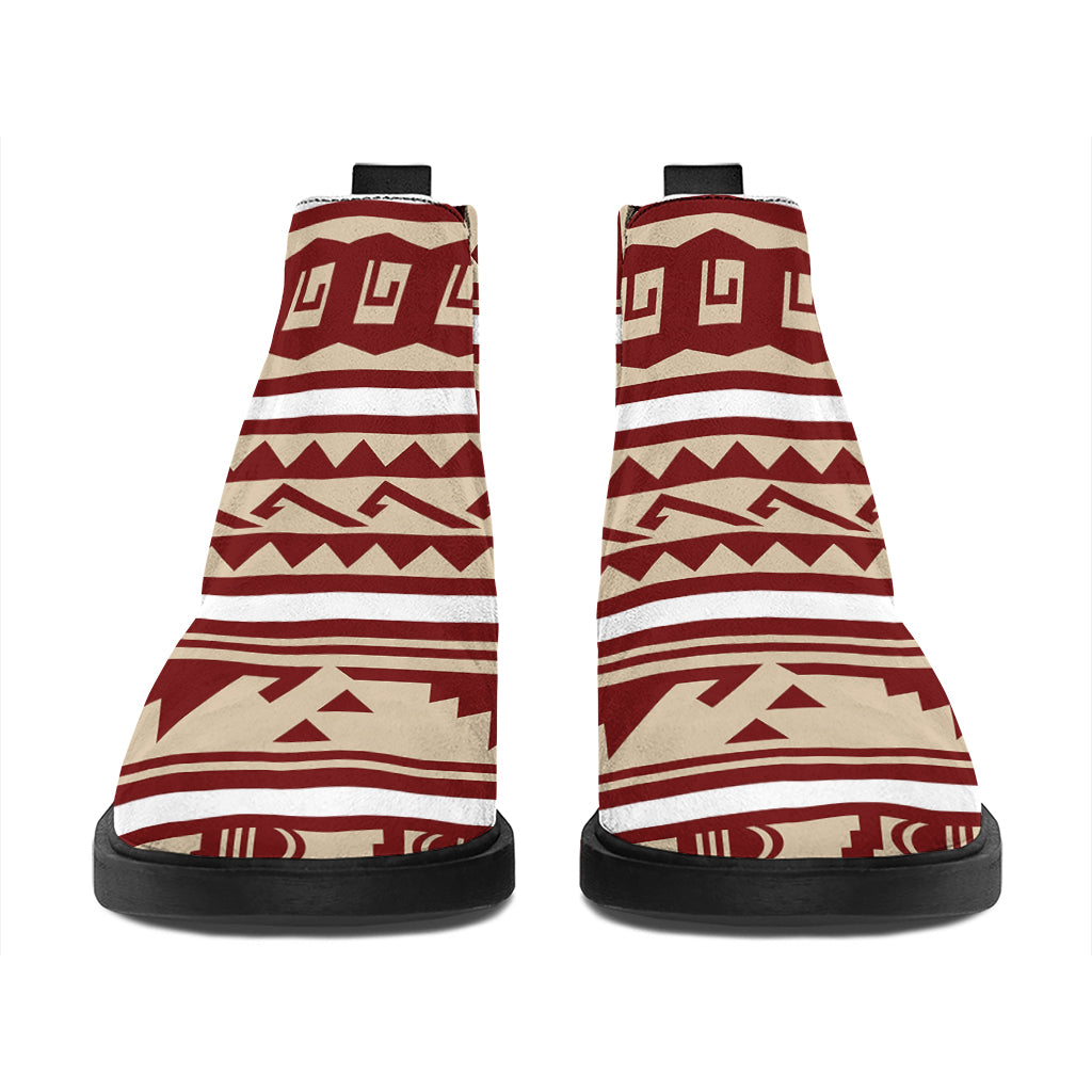 Red And Beige Southwestern Pattern Print Flat Ankle Boots