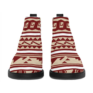 Red And Beige Southwestern Pattern Print Flat Ankle Boots