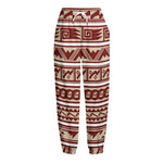 Red And Beige Southwestern Pattern Print Fleece Lined Knit Pants