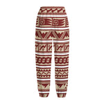 Red And Beige Southwestern Pattern Print Fleece Lined Knit Pants