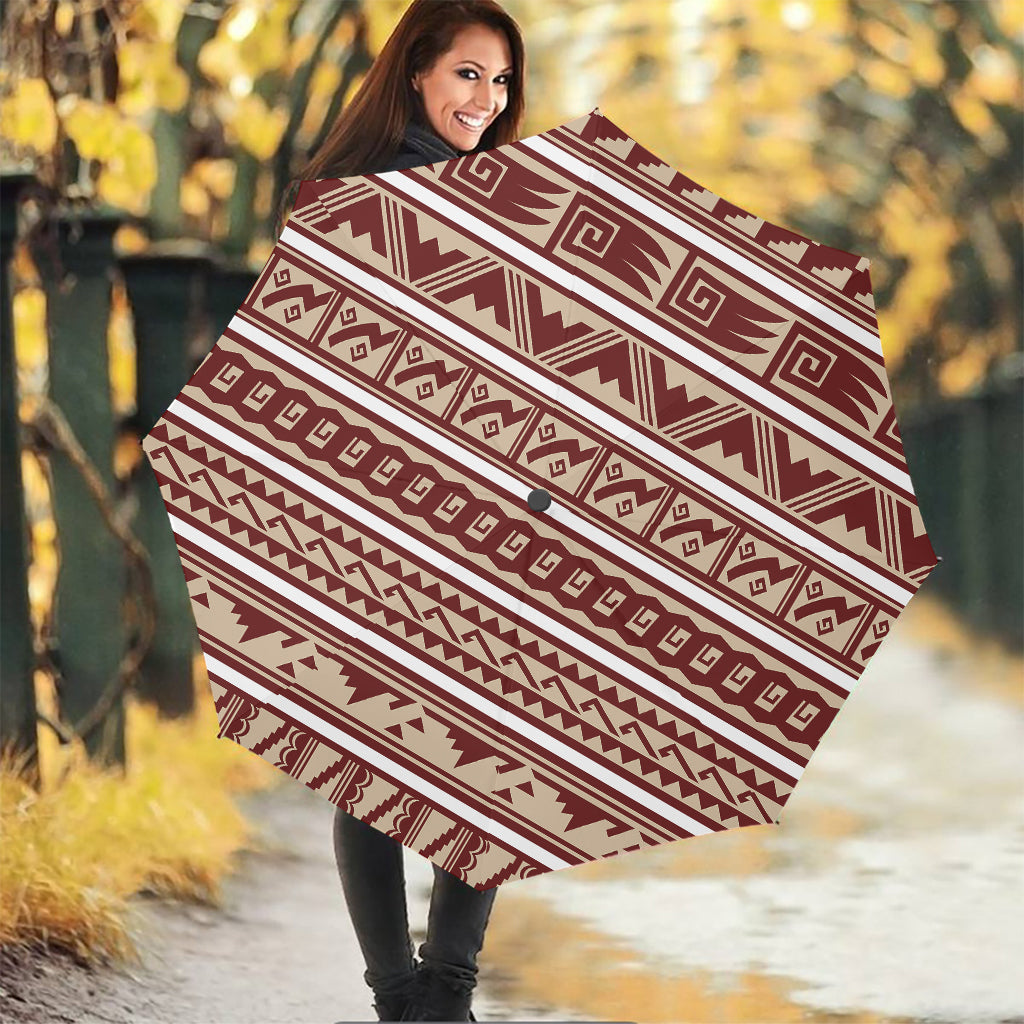 Red And Beige Southwestern Pattern Print Foldable Umbrella