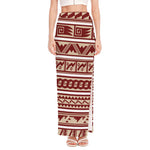 Red And Beige Southwestern Pattern Print High Slit Maxi Skirt