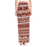 Red And Beige Southwestern Pattern Print High Slit Maxi Skirt