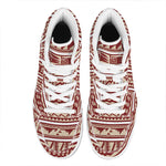 Red And Beige Southwestern Pattern Print High Top Leather Sneakers