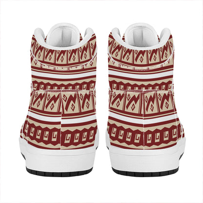 Red And Beige Southwestern Pattern Print High Top Leather Sneakers