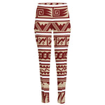 Red And Beige Southwestern Pattern Print High-Waisted Pocket Leggings