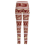 Red And Beige Southwestern Pattern Print High-Waisted Pocket Leggings