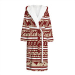 Red And Beige Southwestern Pattern Print Hooded Bathrobe