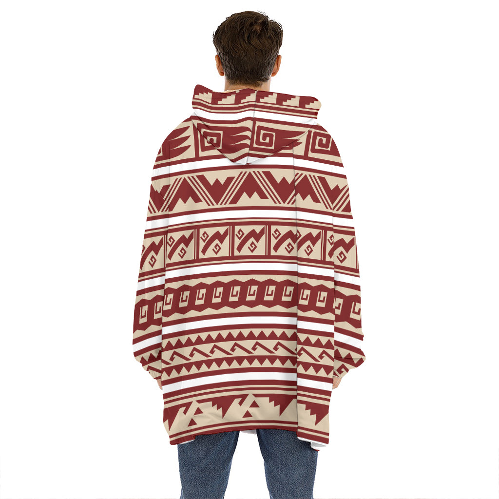 Red And Beige Southwestern Pattern Print Hoodie Blanket