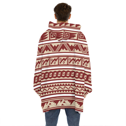 Red And Beige Southwestern Pattern Print Hoodie Blanket