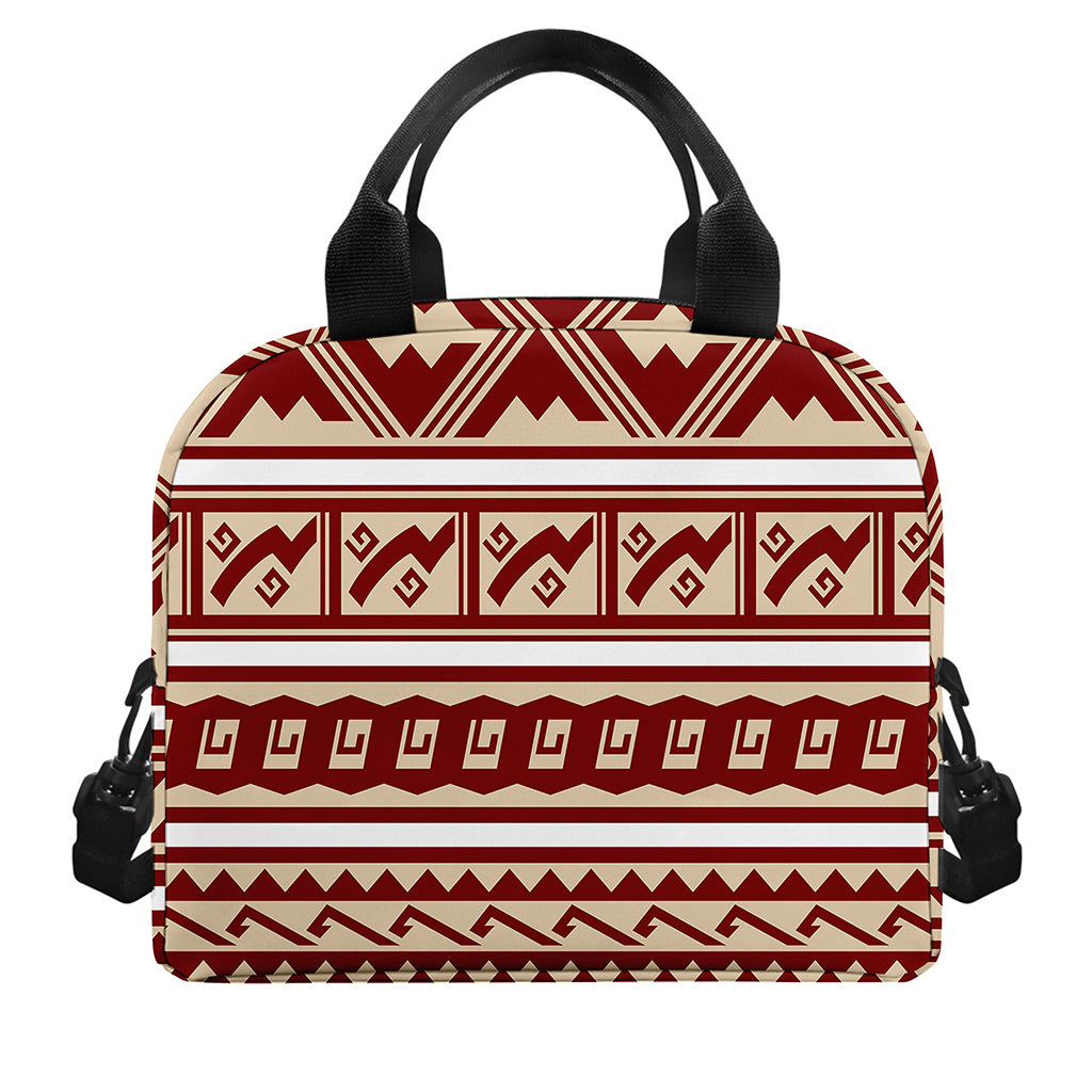 Red And Beige Southwestern Pattern Print Insulated Lunch Bag