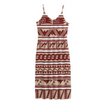 Red And Beige Southwestern Pattern Print Jersey Midi Cami Dress