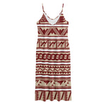 Red And Beige Southwestern Pattern Print Jersey Midi Cami Dress