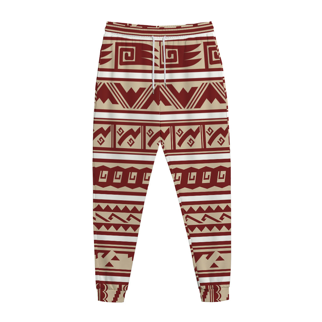 Red And Beige Southwestern Pattern Print Jogger Pants