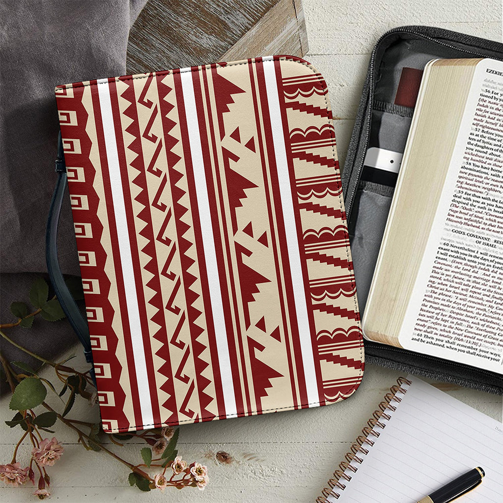 Red And Beige Southwestern Pattern Print Leather Bible Cover