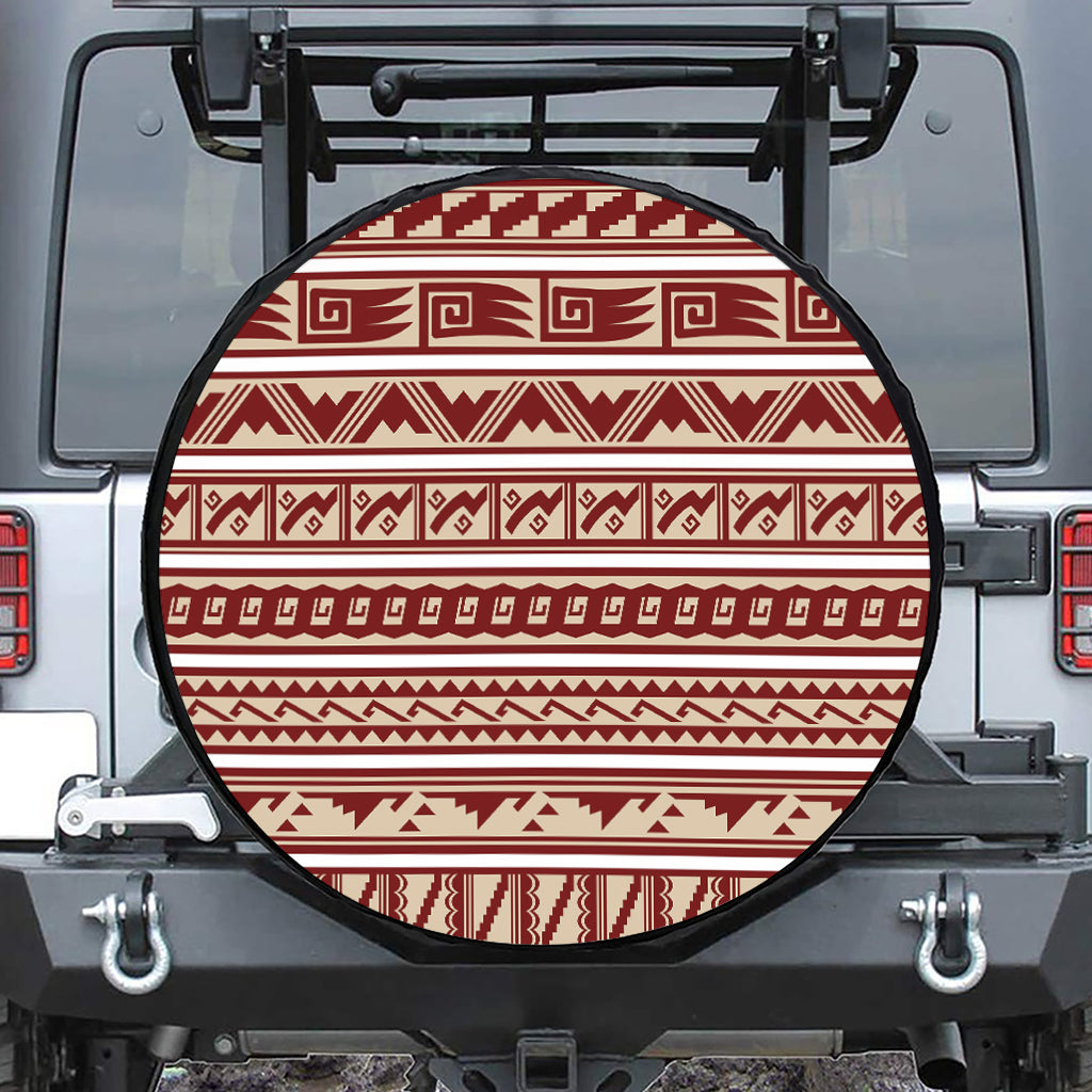 Red And Beige Southwestern Pattern Print Leather Spare Tire Cover