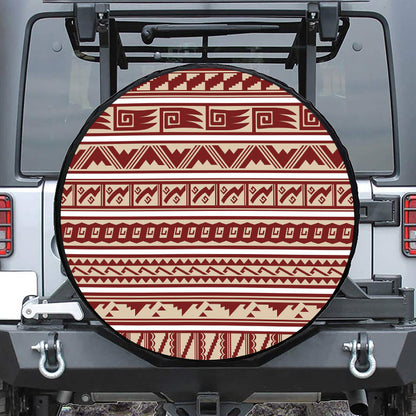 Red And Beige Southwestern Pattern Print Leather Spare Tire Cover