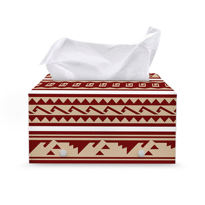 Red And Beige Southwestern Pattern Print Leather Tissue Box Cover