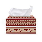 Red And Beige Southwestern Pattern Print Leather Tissue Box Cover