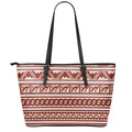 Red And Beige Southwestern Pattern Print Leather Tote Bag With Zipper