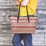Red And Beige Southwestern Pattern Print Leather Tote Bag