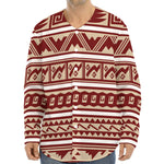 Red And Beige Southwestern Pattern Print Long Sleeve Baseball Jersey