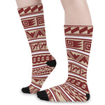 Red And Beige Southwestern Pattern Print Long Socks