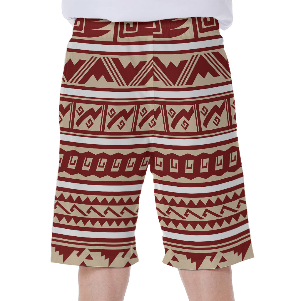 Red And Beige Southwestern Pattern Print Men's Beach Shorts