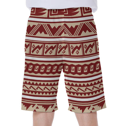 Red And Beige Southwestern Pattern Print Men's Beach Shorts