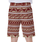 Red And Beige Southwestern Pattern Print Men's Beach Shorts