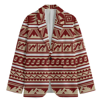 Red And Beige Southwestern Pattern Print Men's Blazer