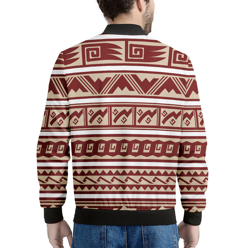 Red And Beige Southwestern Pattern Print Men's Bomber Jacket