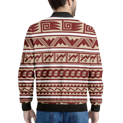 Red And Beige Southwestern Pattern Print Men's Bomber Jacket