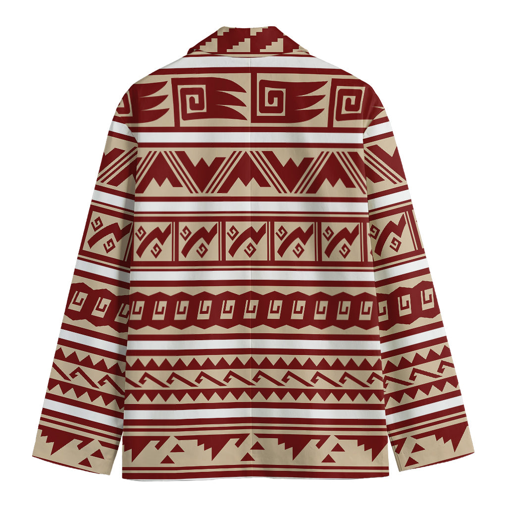 Red And Beige Southwestern Pattern Print Men's Cotton Blazer