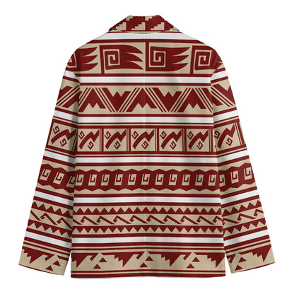 Red And Beige Southwestern Pattern Print Men's Cotton Blazer