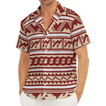 Red And Beige Southwestern Pattern Print Men's Deep V-Neck Shirt
