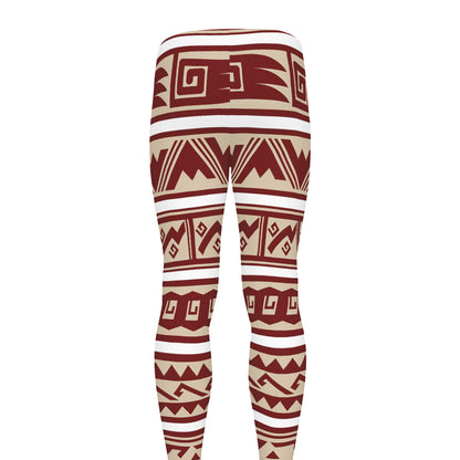 Red And Beige Southwestern Pattern Print Men's leggings