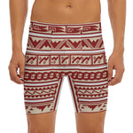 Red And Beige Southwestern Pattern Print Men's Long Boxer Briefs