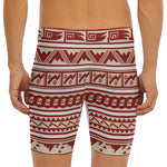 Red And Beige Southwestern Pattern Print Men's Long Boxer Briefs