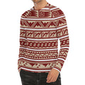 Red And Beige Southwestern Pattern Print Men's Long Sleeve Rash Guard
