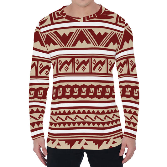 Red And Beige Southwestern Pattern Print Men's Long Sleeve T-Shirt